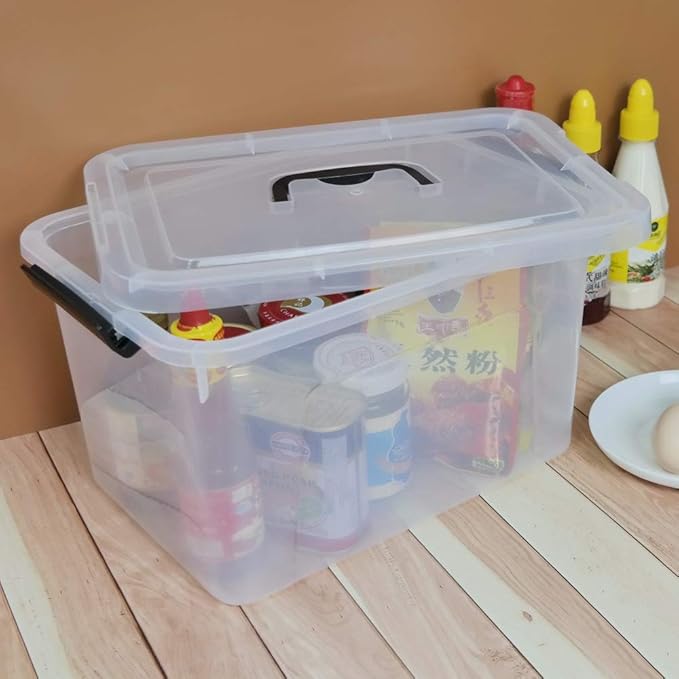 10 L Plastic Plastic Storage Box, Clear Latch Box with Handle, Set of 4