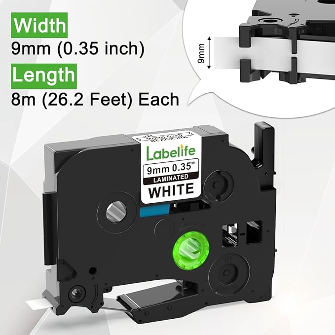 Labelife Replacement for Brother P Touch Label Tape 9mm TZe-221 TZe221 TZe TZ Tape 9mm 0.35 Laminated White Compatible with Brother PT-D210 PT-D220 PT-H110 PT-D400 Label Makers, 3/8 Inch, 3-Pack