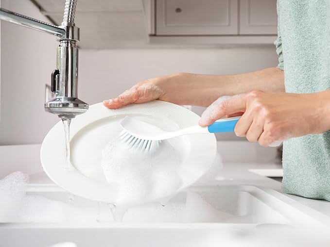 Dish Brush, Dish Scrubber & Kitchen Scrub Brush for Dishes, Pots, Pans, Sink, Cast Iron, Yellow Blue 2 Pack