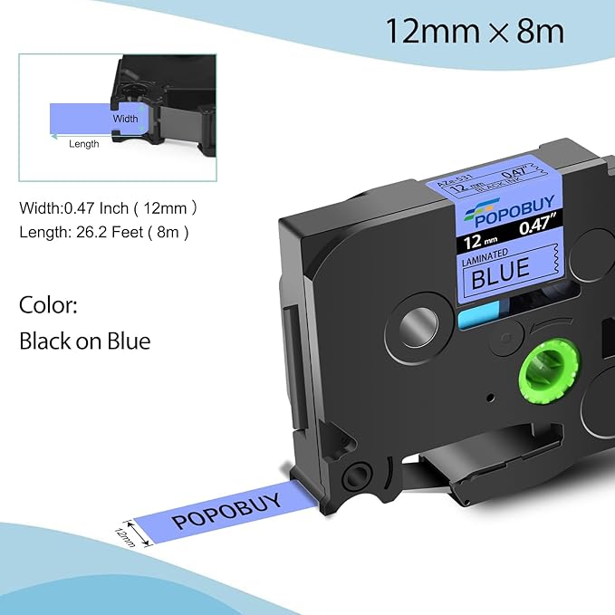 12mm 0.47 inch Laminated Blue Tape Compatible for Brother Ptouch TZ531 TZ-531 TZe-531 TZe531 Label Tape for PT-D210 D220 D400 D600 H110 Label Maker, 5 Pack