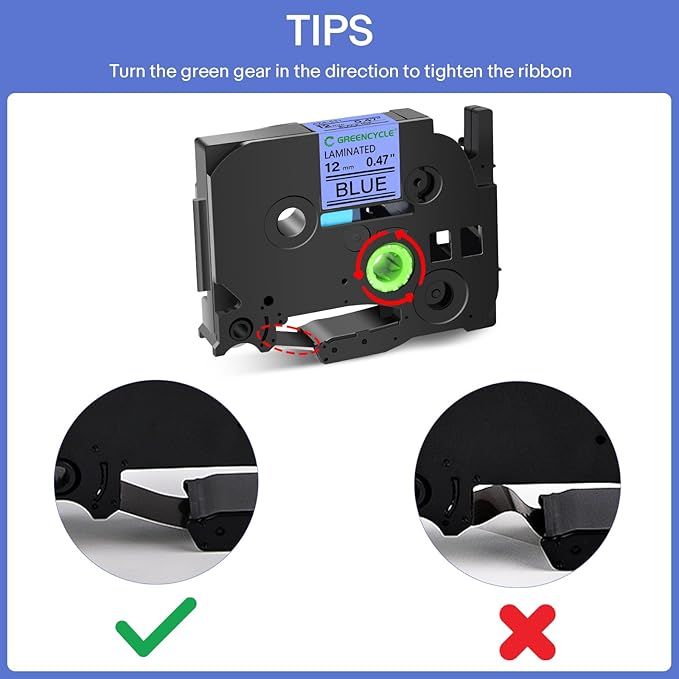 GREENCYCLE 10 Pack Compatible for Ptouch TZe-531 AZE 531 TZ531 TZ-531 1/2" 12mm 0.47 inch Laminated Black on Blue TZ TZe Label Tapes Used in PTH110 PT-D200 PTD600 D400 Label Makers