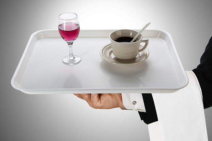 Eslite Rectangular Plastic Serving Trays,Fast Food Serving Cafeteria Trays,17"X13",Set of 6(White)