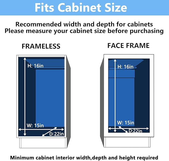 MODCART 2 Tier Individual Pull Out Cabinet Organizer 14½" W x 21½" D, Heavy Duty Cabinet Pull Out Shelves, Slide Out Drawers Organization for Kitchen Cabinets Bathroom