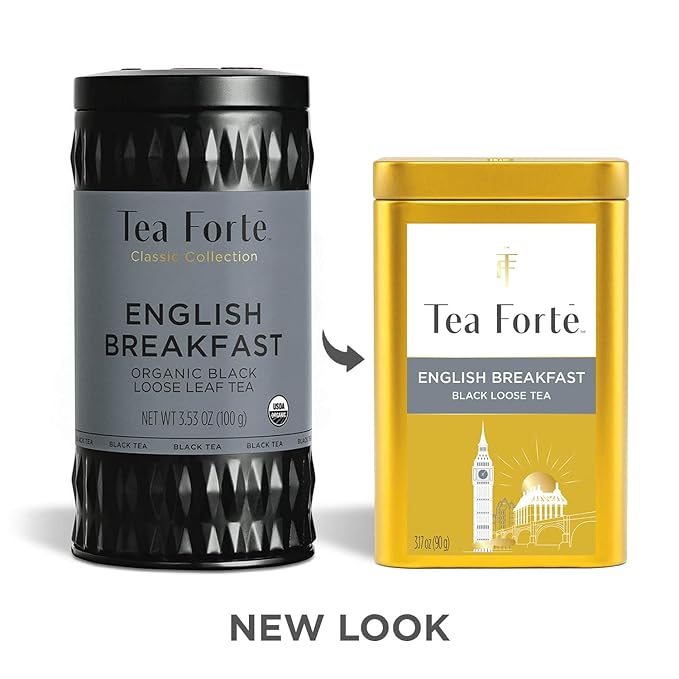 Tea Forte English Breakfast Premium Loose Leaf Caffeinated Black Tea Blend Canister, Makes 35-50 Cups