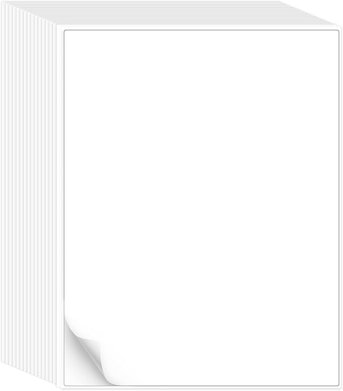 L LIKED 8.5x11 Printable White Sticker Paper Full Sheet Label, Matte, for Laser & Inkjet Printing (100 Sheets)
