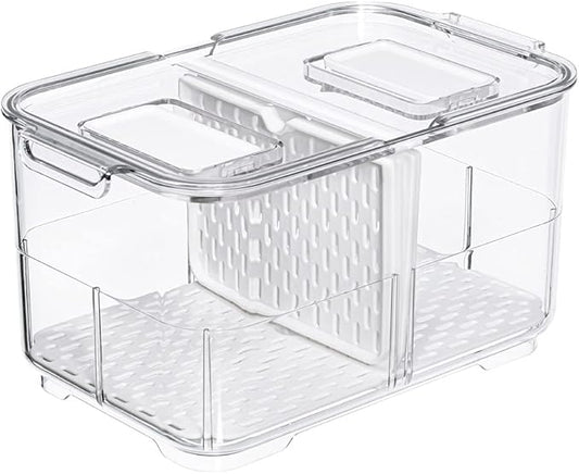 SANNO Vegetable Fruit Storage Containers, Produce Saver Containers Refrigerator Storage Containers Fresh Produce Saver with Lids and Vents,Stackable Salad Lettuce Keeper for Refrigerator