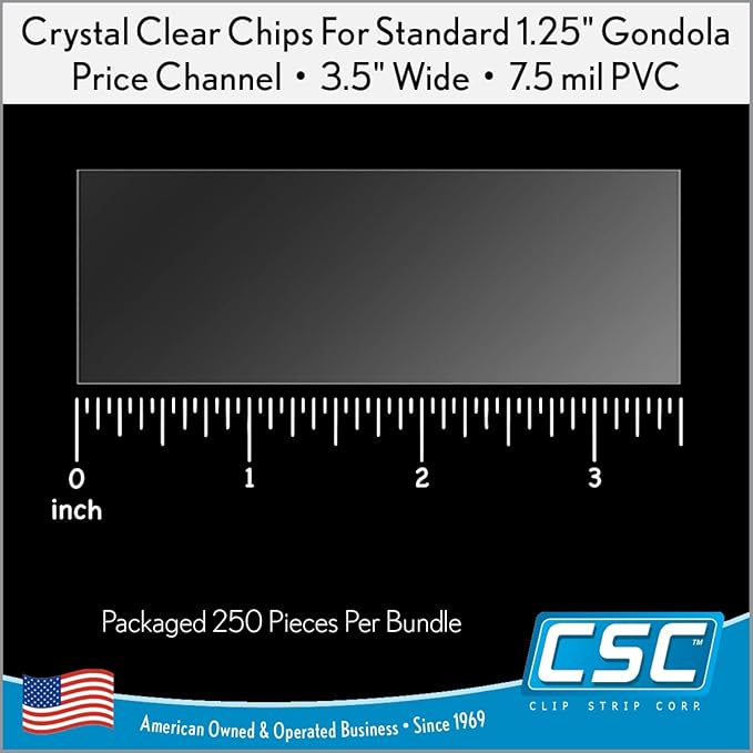 Clip Strip Corp. Price/Data Channel Label Holder Chips, Clear Plastic Tags, 3.5" L x 1.25" H, 7.5 Mil Thick, Gondola Shelf Edge, Reusable, Made for Point of Purchase Shelf Molding (500)