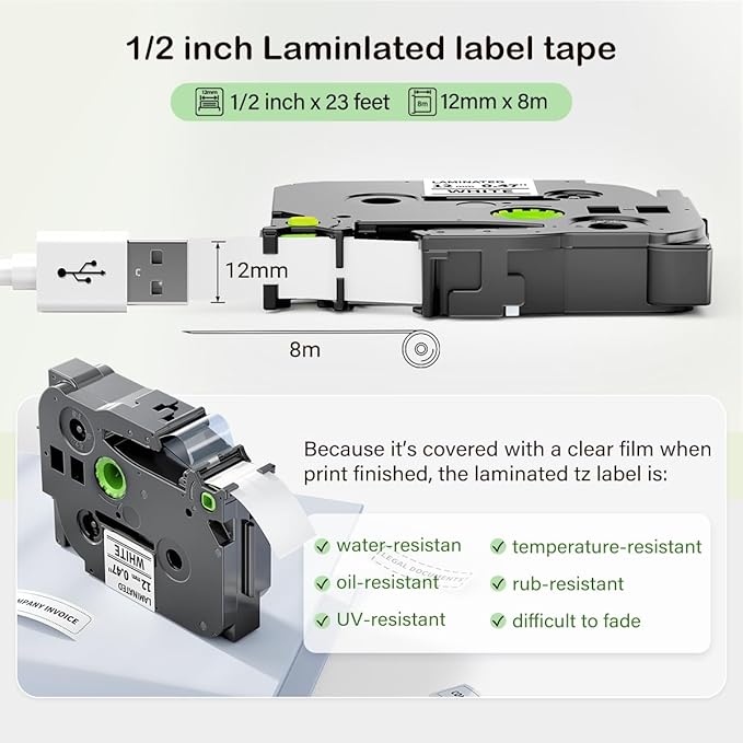 Compatible with Brother P Touch TZe-231 Label Maker Tape, 12mm 0.47” Laminated White 1/2" TZ Tape for PT D210 D220 H110 P710BT, Black on White 4-Pack Label KINGDOM TZE231