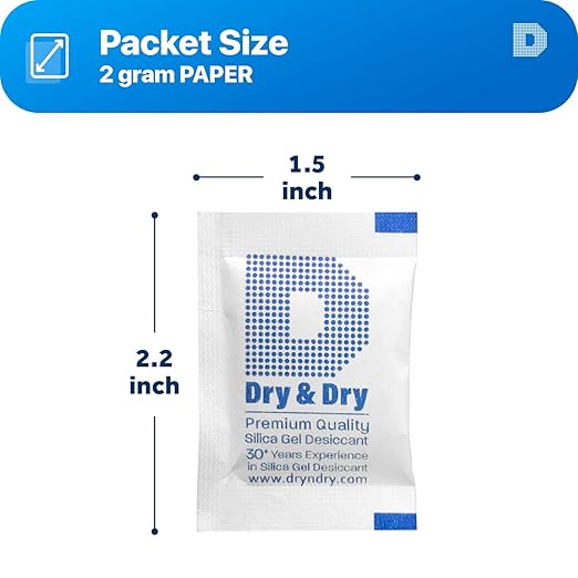 Dry & Dry 2 Gram [1000 Packets] Silica Gel Packets Desiccants, Silica Packets - Rechargeable Silica Gel Packs, Silica Gel Packets, Desiccants Packets, Silica Gel