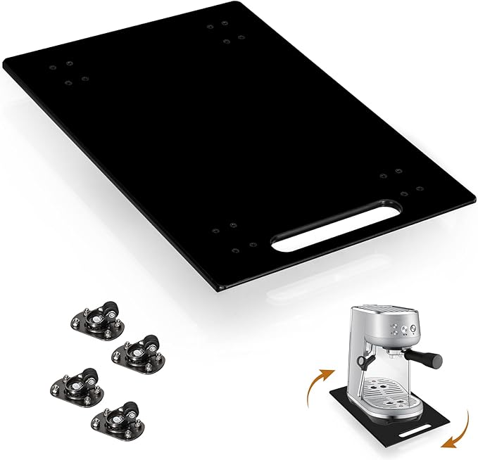 BEZONO 360° Sliding Tray for Coffee Maker & Kitchen Appliances - Silent Rubber Wheels, Acrylic Organizer Tray for Under Cabinet - Space Saving Countertop Accessory, 9.8x14 Inch (Black)