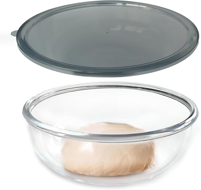 CD HOME Large Glass Mixing Bowl with Lid,6.3 Quart Thickened Bowl Edges Clear Glass Salad Cooking Bowls for Sourdough, Salad and Storage Prepping