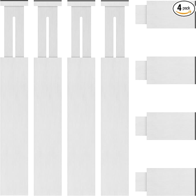 4 Pack Bamboo Kitchen Drawer Dividers with Inserts 2.6" High, Adjustable from 12.5 Inch to 21.7 Inch Drawer Organizers, Expandable Drawer Separators for Clothes, Bedroom, Dresser, Office (White)