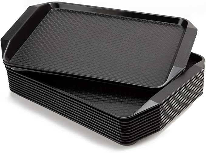 Eslite Plastic Fast Food Serving Tray,16.95 by 11.82-Inch,Set of 12 (Black)
