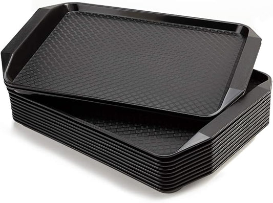 Eslite Plastic Fast Food Serving Tray,16.95 by 11.82-Inch,Set of 12 (Black)
