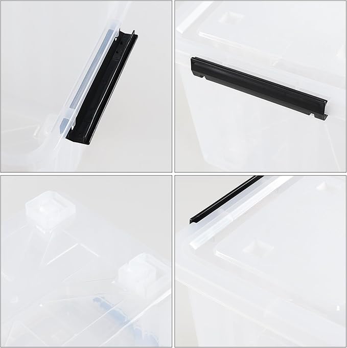 70 Quart Large Clear Storage Bin, Plastic Storage Box on Wheels, 4 Packs