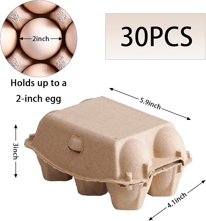 50 Pack Half Dozen Egg Cartons, Blank Natural Pulp Egg Carton Bulk 6 Count for Chicken Eggs and Duck Eggs, Reusable, Protects, Egg Storage Containers for Home Kitchen and Farmhouse (50 PCS 6 Count)