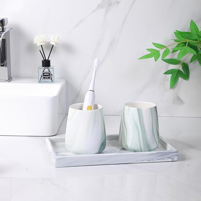 Eyrozia Bathroom Vanity Tray - 11'' Ceramic Rectangle Countertop Tray, Heavy-Duty Perfume Organizer Plate, Jewelry Ring Tray, Kitchen Soap Dispenser Stone Trays, Marble White