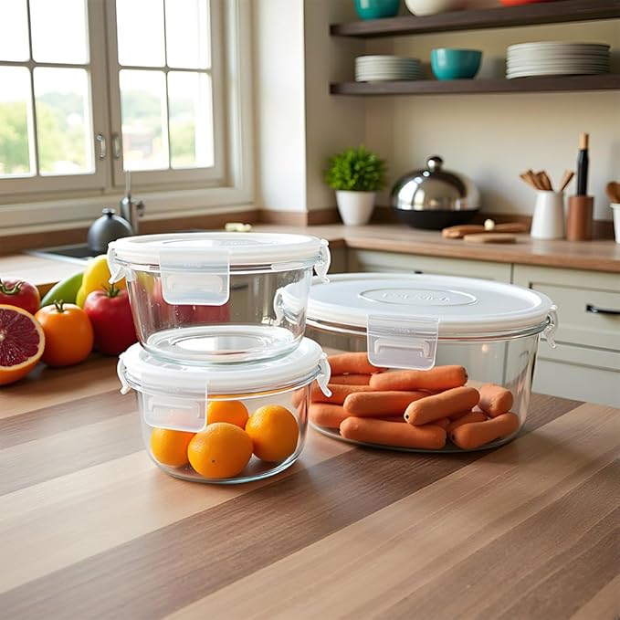 2Cup Glass Soup Container with Airtight lids, 16oz Round Glass food Storage Container, Round Food Bowls BPA free, Leakproof Soup Container, Dishwasher Microwave & Freezer Safe (4 Pack)