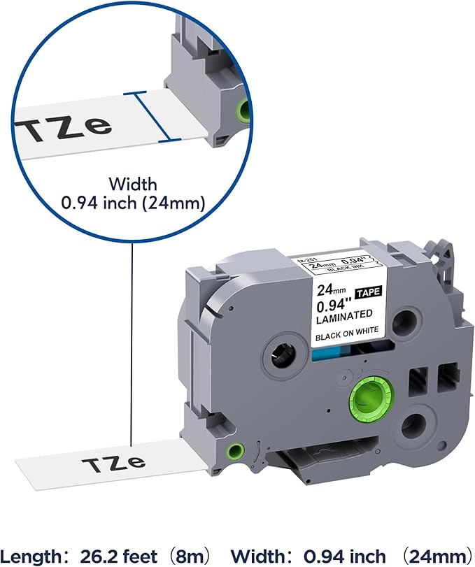 TZe-251 Label Maker Tape 24mm 0.94 Laminated White Replacement for Brother P-Touch Label Tape TZe251 TZ-251 Black on White 1 Inch TZe Tz Tape Work for Brother PT-D600 PT-D610BT PTP700 PTP710BT, 4-Pack