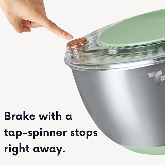 Tarkeen Stainless Steel Salad Spinner Large, BPA-Free Lettuce Spinner, 3-in-1 Salad Bowl & Fruit Cleaner with Non-Slip Base, Dishwasher Safe, 5 Blade Slicer & Egg Yolk Separator, 5.3Qt