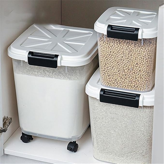 HANAMYA 30 LB Rice Storage Container with Measuring Cup, BPA free, For Rice | Grain | Pet Food | Flour, 2 coun, Clear & Black