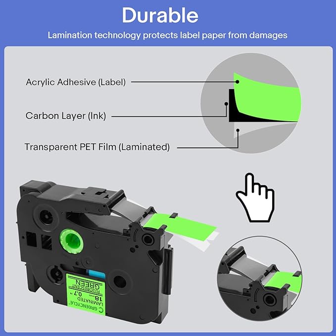 GREENCYCLE Compatible for Brother P-Touch Label Tape TZe-D41 18mm 0.7" Laminated Green TZeD41 TZ-D41 TZe TZ 3/4 inch Black on Fluorescent Green Label Tape for PT-D410 PT-D400 PT-D600, 3 Pack