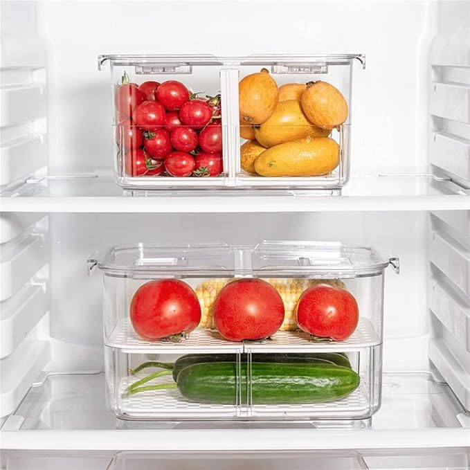 Refrigerator Organizer Bins Produce Saver, Stackable Freezer Bins Fresh Keeper Food Storage Containers for Fridge Freezer Cabinet Kitchen Organization -5700ML