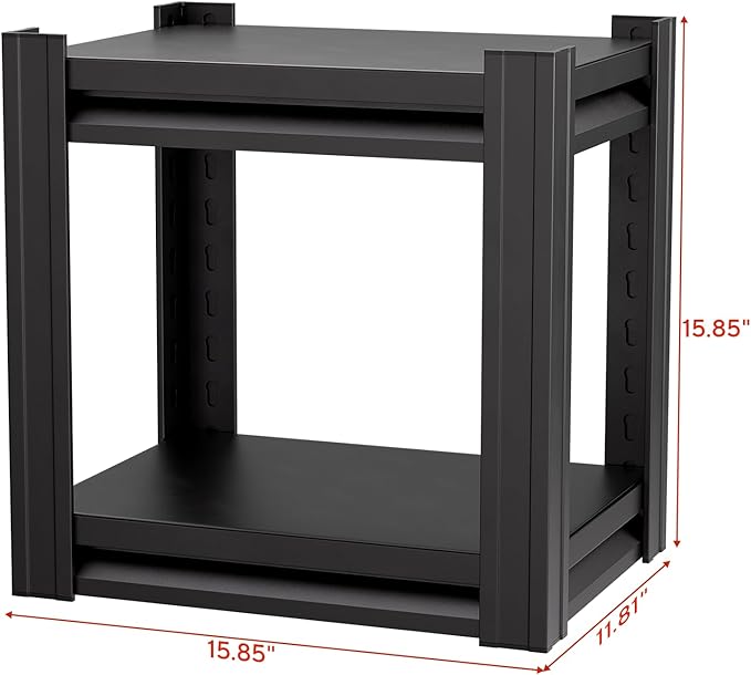 15.87" H x15.87 W x 11.81" D Industrial Metal 2- Adjustable-Shelf Storage-Rack Cabinet Organizer Kitchen Shelf Shelves/Shelving Standing for Pantry/Closet/Living Laundry Room, Small (Black)