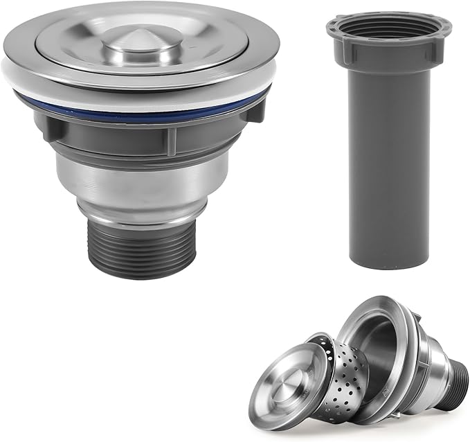 3 1/2" Kitchen Sink Drain Kit Replacement Sink Drain Assembly Removable 304 Stainless Steel Deepen Sink Strainer Basket with Sealing Cover for Kitchen Laundry RV(Brushed +Tailpiece)