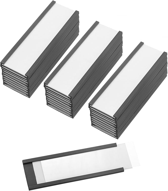 PATIKIL Magnetic Label Holder 3" x 1" with Paper Inserts, 50 Pcs C Channel Magnetic File Cabinet Labels Shelf Data Card Holder Signs for Metal Racks Shelves Whiteboard Tool Box