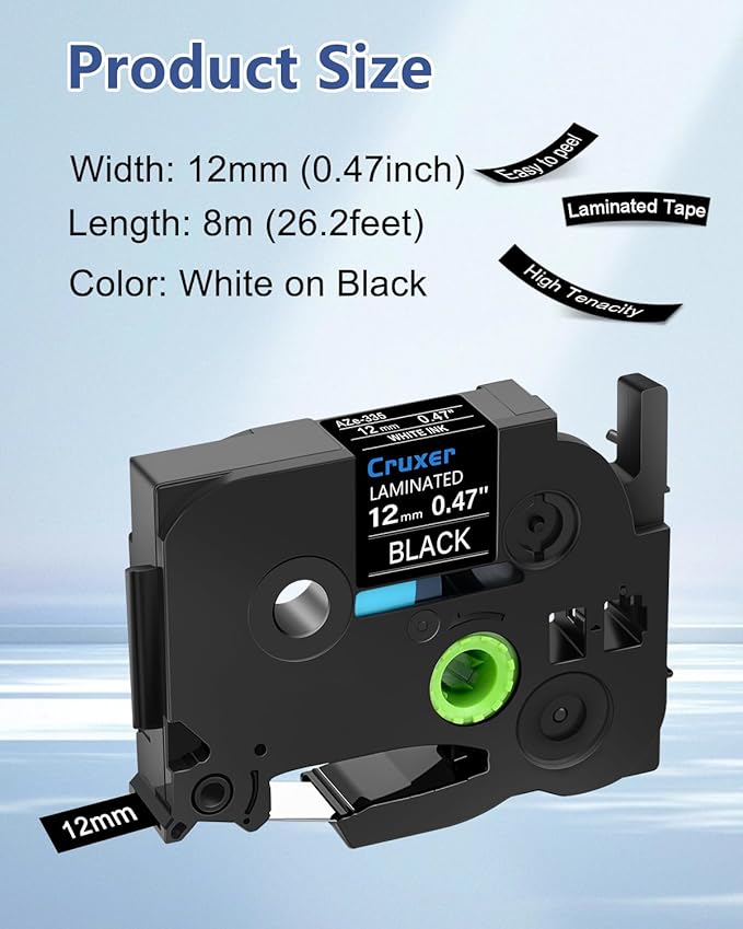 Cruxer 5 Pack Replacement for P-touch TZe-335 TZe335 TZ-335 12mm 0.47 inch White on Black Tape Laminated Label Compatible with Ptouch PT-D200 PT-D210 PT-D400 PT-D450 PT-D600 PT-H100 1230PC Label Maker
