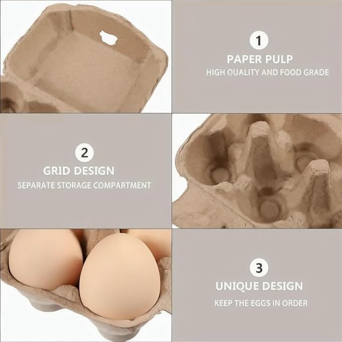 30 Pack Half Dozen Egg Cartons, Blank Natural Pulp Egg Carton Bulk 6 Count for Chicken Eggs and Duck Eggs, Reusable, Protects, Egg Storage Containers for Home Kitchen and Farmhouse (30 PCS 6 Count)