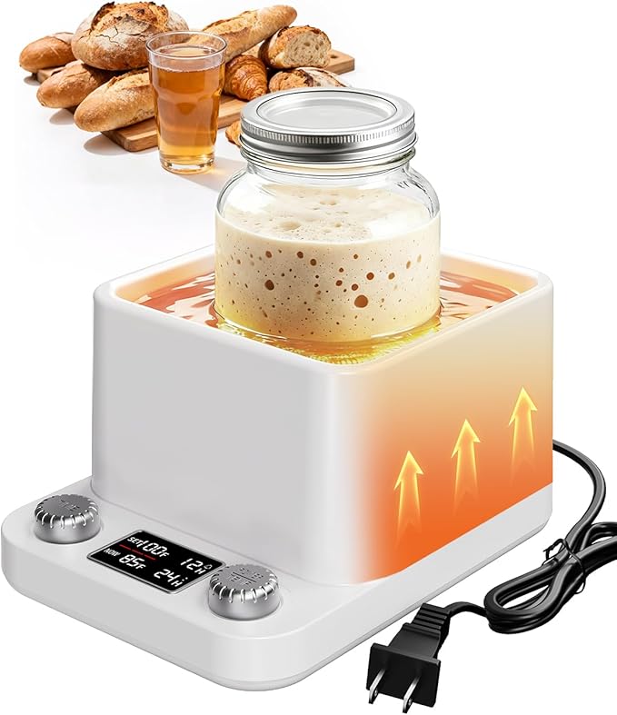 MQUPIN Sourdough Starter Warmer, Even Heating Water Bath Sourdough Warmer, 1°F Precise Thermostat (70-104°F),198H Timer, Smart Yeast Feeding Warmer for Kombucha Yoghurt Beer Fermentation (White)