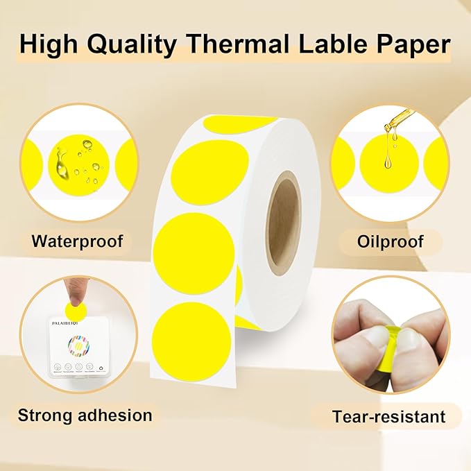 1 Inch Round Thermal Sticker Labels,Color Dot Stickers,Label Stickers,Waterproof,Oil Proof,for Thermal Printers,DIY,Office,Retail,Home and Warehouse Organization(Yellow,1000 Pcs)