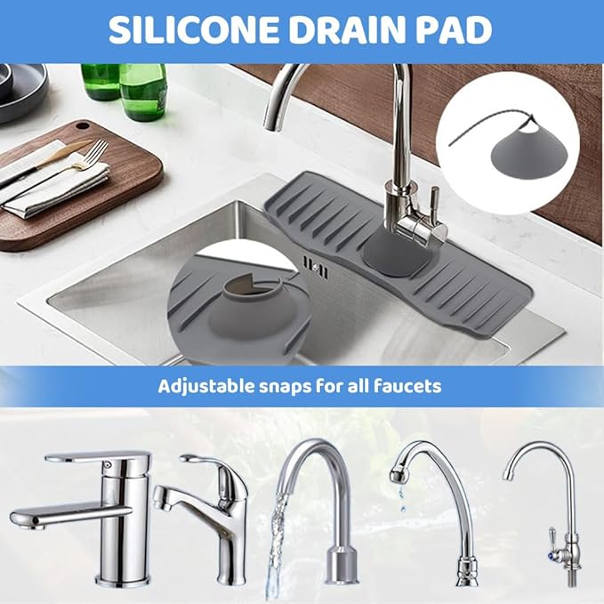 Faucet Guard And Draining Mat For Sink 2024 New Update Faucet Mat For Kitchen Sink,Kitchen Sink Splash Guard,Sink Splash Guard,Faucet Mat (white, A)