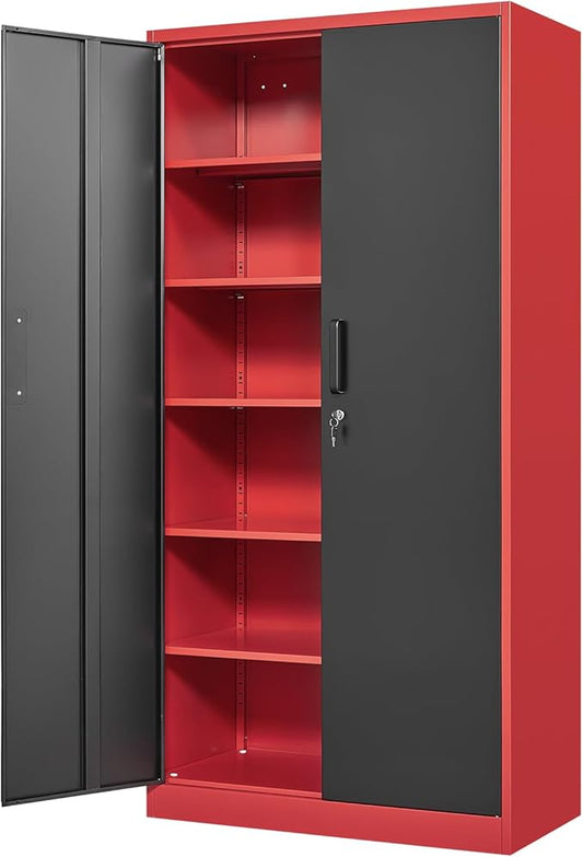 Yizosh Metal Storage Cabinet with Lock Doors and 5 Adjustable Shelves,- 72" Garage Storage Cabinet for Home,Office,Garage,School