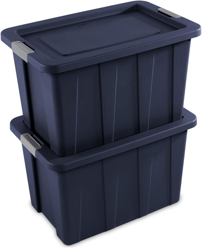 Sterilite 4-Pack Storage Bins with Lids, Heavy Duty Totes, Tuff1, 30 Gallon, Dark Indigo