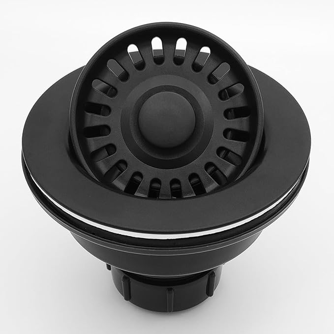 Black Kitchen Sink Drain Assembly, TGEOND 3-1/2 inch Polymer Kitchen Drain Strainer Kit with Removable Basket Strainers Stopper Matching for Granite/Fireclay Sinks