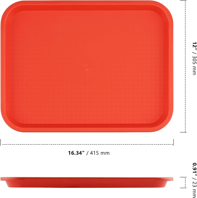 ZOENHOU 6 Pack 16 x 12 Inch Plastic Fast Food Tray,Rectangular Plastic Cafeteria Trays Serving Trays for Serving Food, Orange