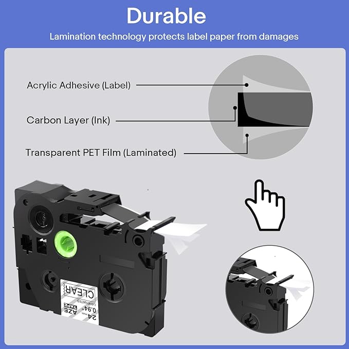 GREENCYCLE Compatible for Brother P-Touch TZe-151 TZe151 AZE Tape 24mm 0.94 Inch 1" Black on Clear Laminated Label Tape for PT2730 PT9600 PTD600VP PTD800W PTH500LI PTP700 PTP710BT PTP750W, 10 Pack
