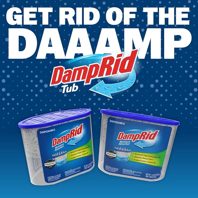 DampRid Fragrance Free Disposable Moisture Absorber with Activated Charcoal, 18 oz (Pack of 3) Moisture Absorber & Odor Remover, Lasts Up To 60 Days, No Electricity Required