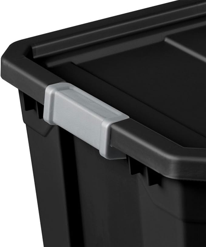 Sterilite 4-Pack Plastic Storage Bins with Lids, Stackable Containers, 27 Gallon, Black