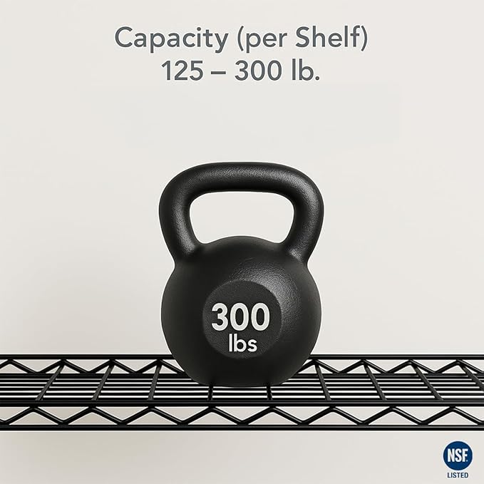 24" x 60" NSF Black Epoxy 4-Shelf Kit with 72" Posts, Commercial Storage Rack Unit, Heavy Duty Storage Shelving, Wire Shelving Kit, Adjustable Rack Strong Steel, Multipurpose Wire Shelf