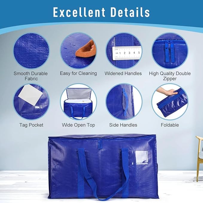 Extra Large Moving Bags with Zippers & Carrying Handles, Heavy-Duty Storage Tote Moving Boxes for Space Saving (4)