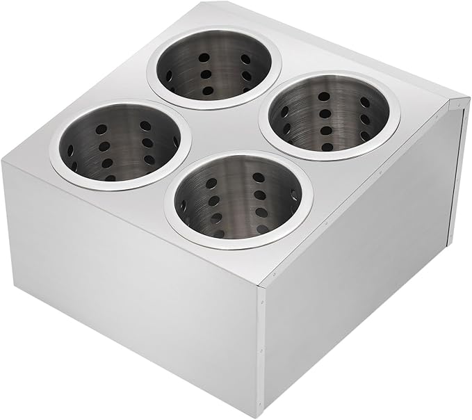 DYNAMI Stainless Steel Kitchen Utensil Holder with 4 Compartments,Commercial Silverware Sorter Silverware Utensil Holder,Perforated Caddy Drying Rack Flatware Organizer Countertop,for Buffets