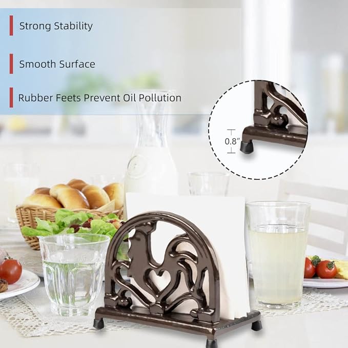 MINLUFUL Vintage Metal Napkin Holder, Heavy Cast Iron Napkin Holder Organizer for Kitchen Restaurant Home Décor, Coffee Gold
