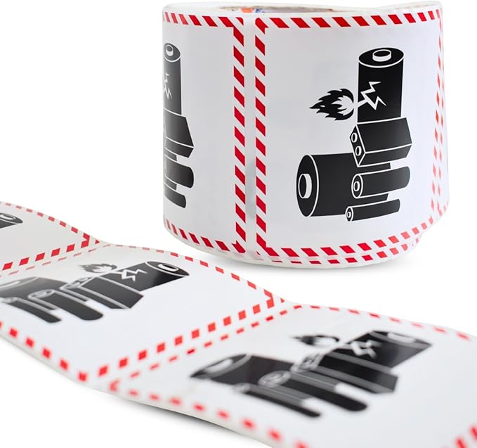 Great Eastern Lithium-Ion Battery Caution Labels – 500 Pieces, 4" × 4" Semi-Gloss Waterproof Adhesive Stickers for Transport Warning, Shipping, Handling, and Packaging (1 Roll)