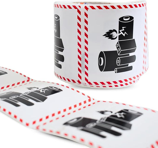 Great Eastern Lithium-Ion Battery Caution Labels – 500 Pieces, 4" × 4" Semi-Gloss Waterproof Adhesive Stickers for Transport Warning, Shipping, Handling, and Packaging (1 Roll)