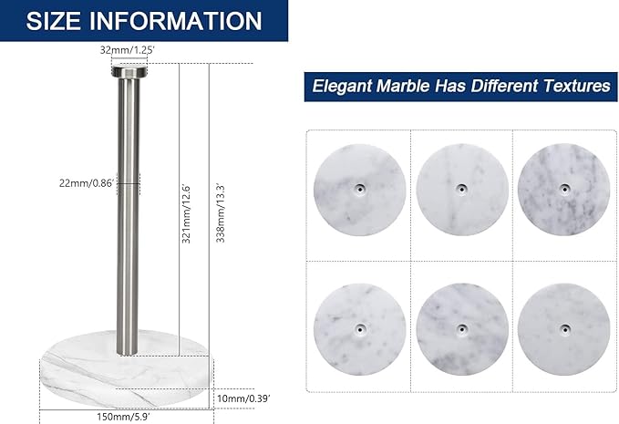 NearMoon Standing Paper Towel Holder, Kitchen Paper Towel Tissue Holder- for Bathroom Countertop, Standard or Jumbo-Sized Roll Paper (with Marble Base, Chrome Finish)