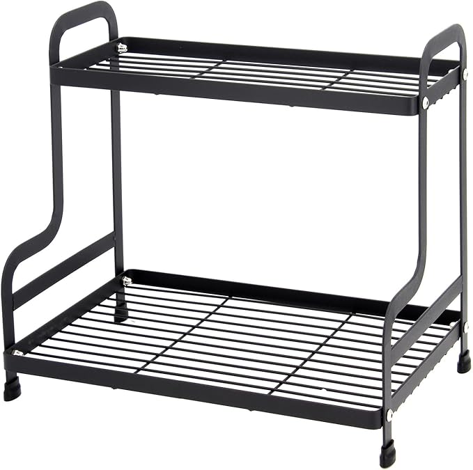 Jofuas 2-Tier Metal Countertop Organizer – Standing Shelf for Bathroom and Kitchen Storage Under Sink, Organizing Cosmetics and Spices-Black